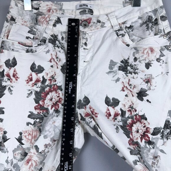 Colloseum Floral Skinny Jeans Womens Size X Large Mid Rise Button Fly White Gray - Picture 7 of 11